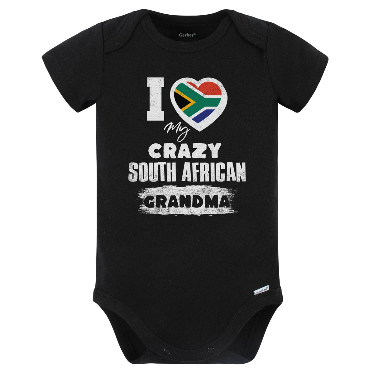 I Love My Crazy South African Grandma Funny South Africa Flag Grandchild Baby Bodysuit (Black)