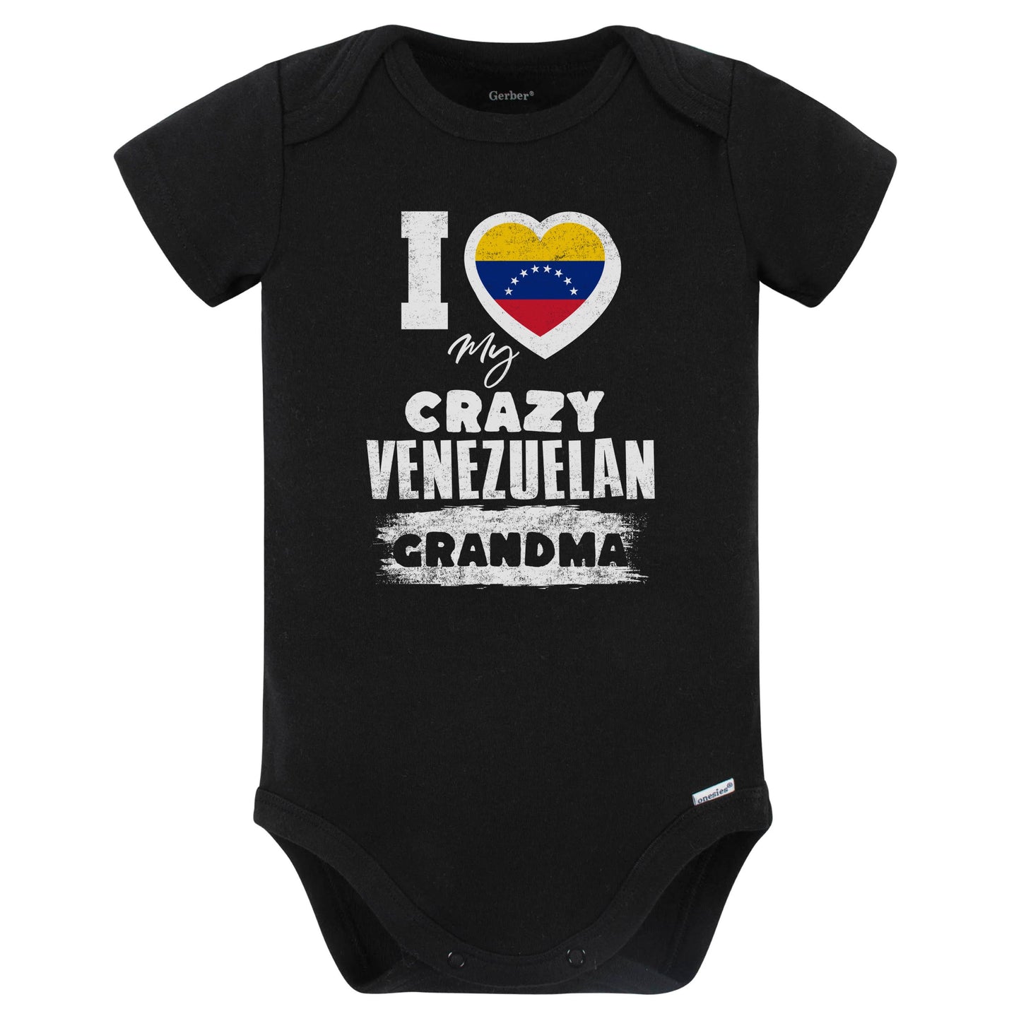 I Love My Crazy Venezuelan Grandma Funny Venezuela Flag Grandchild Baby Bodysuit (Black)