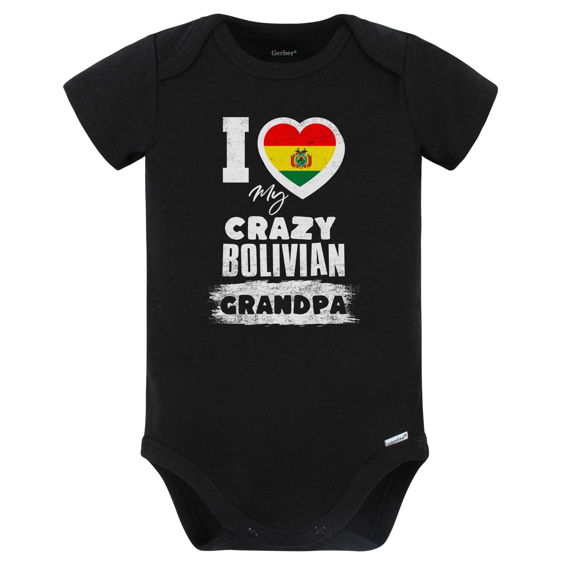 I Love My Crazy Bolivian Grandpa Funny Bolivia Flag Grandchild Baby Bodysuit (Black)