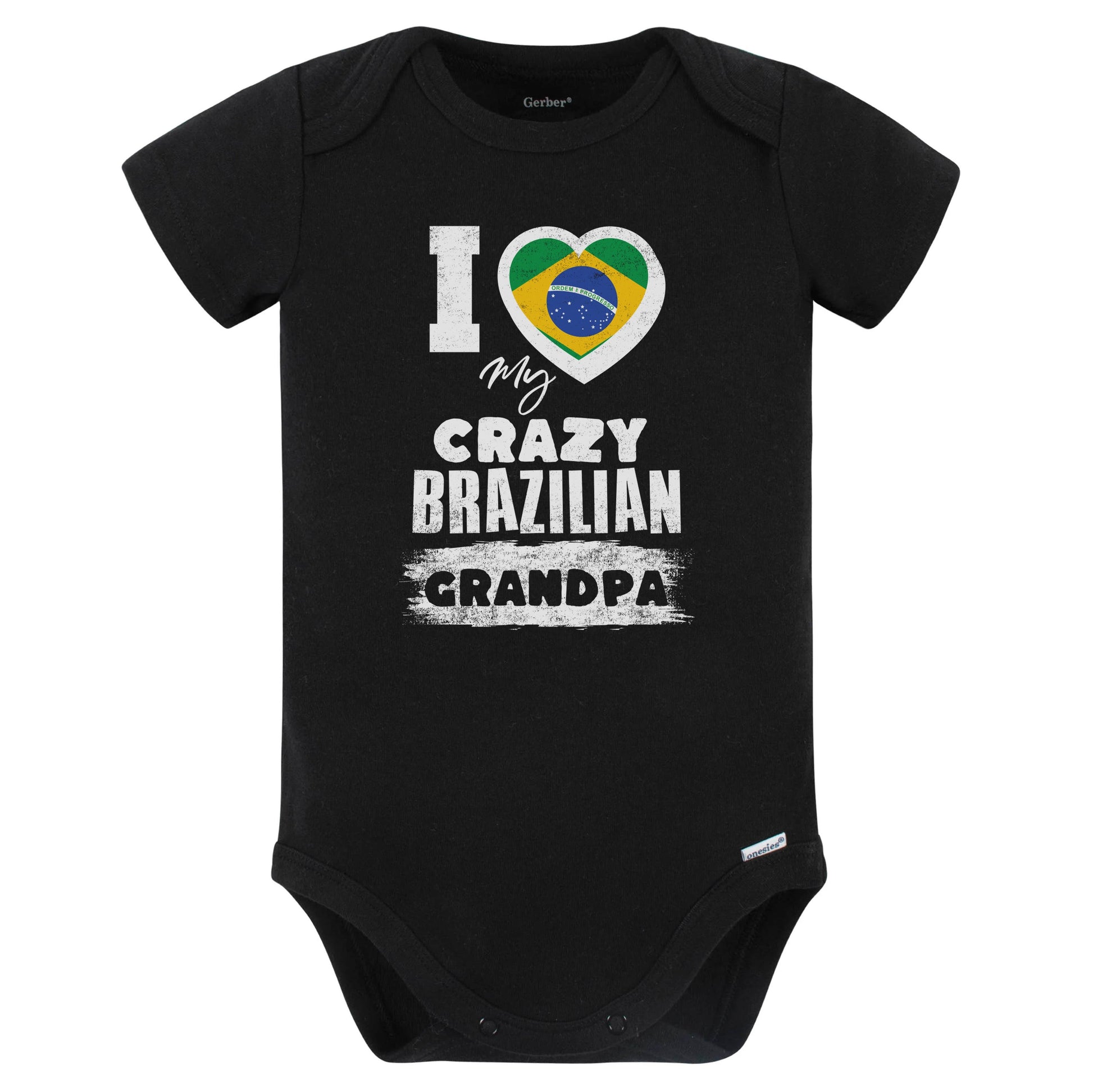 I Love My Crazy Brazilian Grandpa Funny Brazil Flag Grandchild Baby Bodysuit (Black)