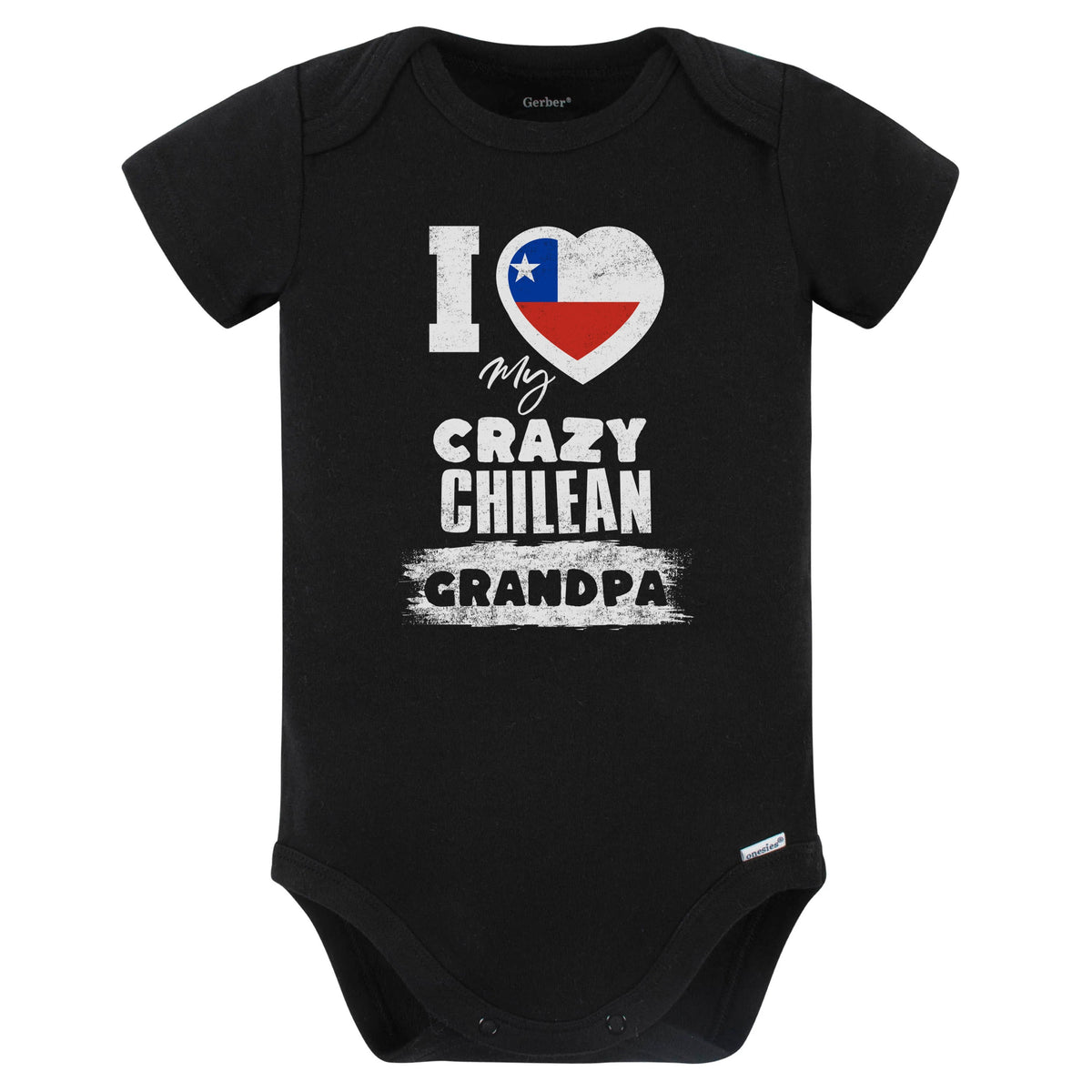 I Love My Crazy Chilean Grandpa Funny Chile Flag Grandchild Baby Bodysuit (Black)