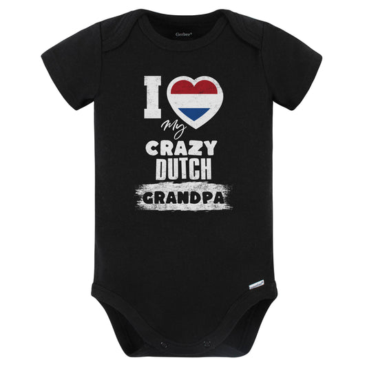 I Love My Crazy Dutch Grandpa Funny Netherlands Flag Grandchild Baby Bodysuit (Black)