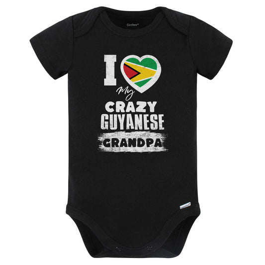 I Love My Crazy Guyanese Grandpa Funny Guyana Flag Grandchild Baby Bodysuit (Black)