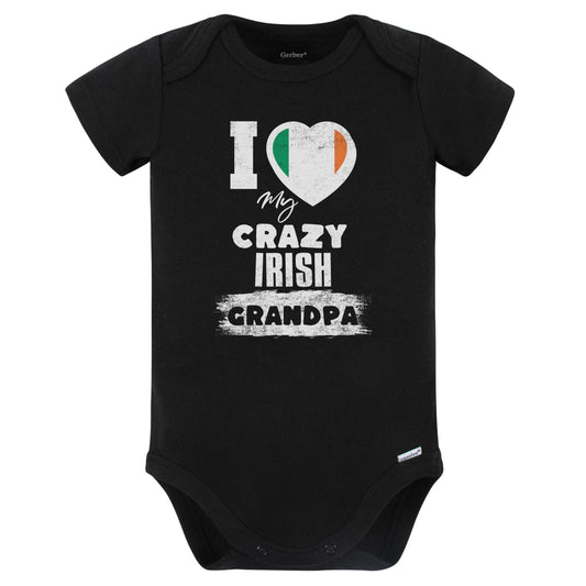 I Love My Crazy Irish Grandpa Funny Ireland Flag Grandchild Baby Bodysuit (Black)