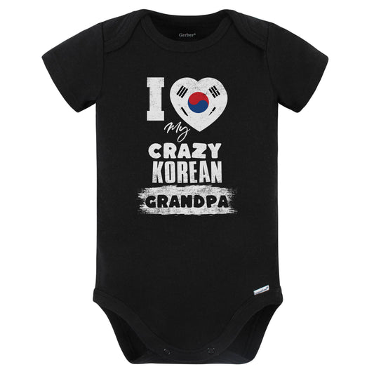 I Love My Crazy Korean Grandpa Funny Korea Flag Grandchild Baby Bodysuit (Black)