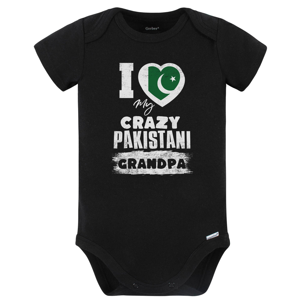 I Love My Crazy Pakistani Grandpa Funny Pakistan Flag Grandchild Baby Bodysuit (Black)