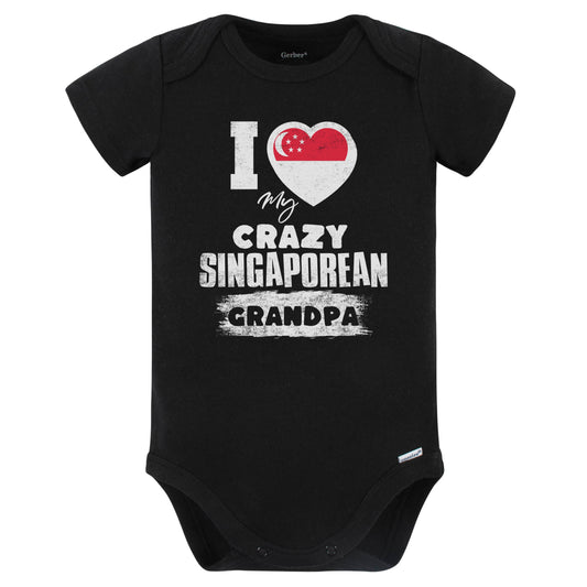 I Love My Crazy Singaporean Grandpa Funny Singapore Flag Grandchild Baby Bodysuit (Black)