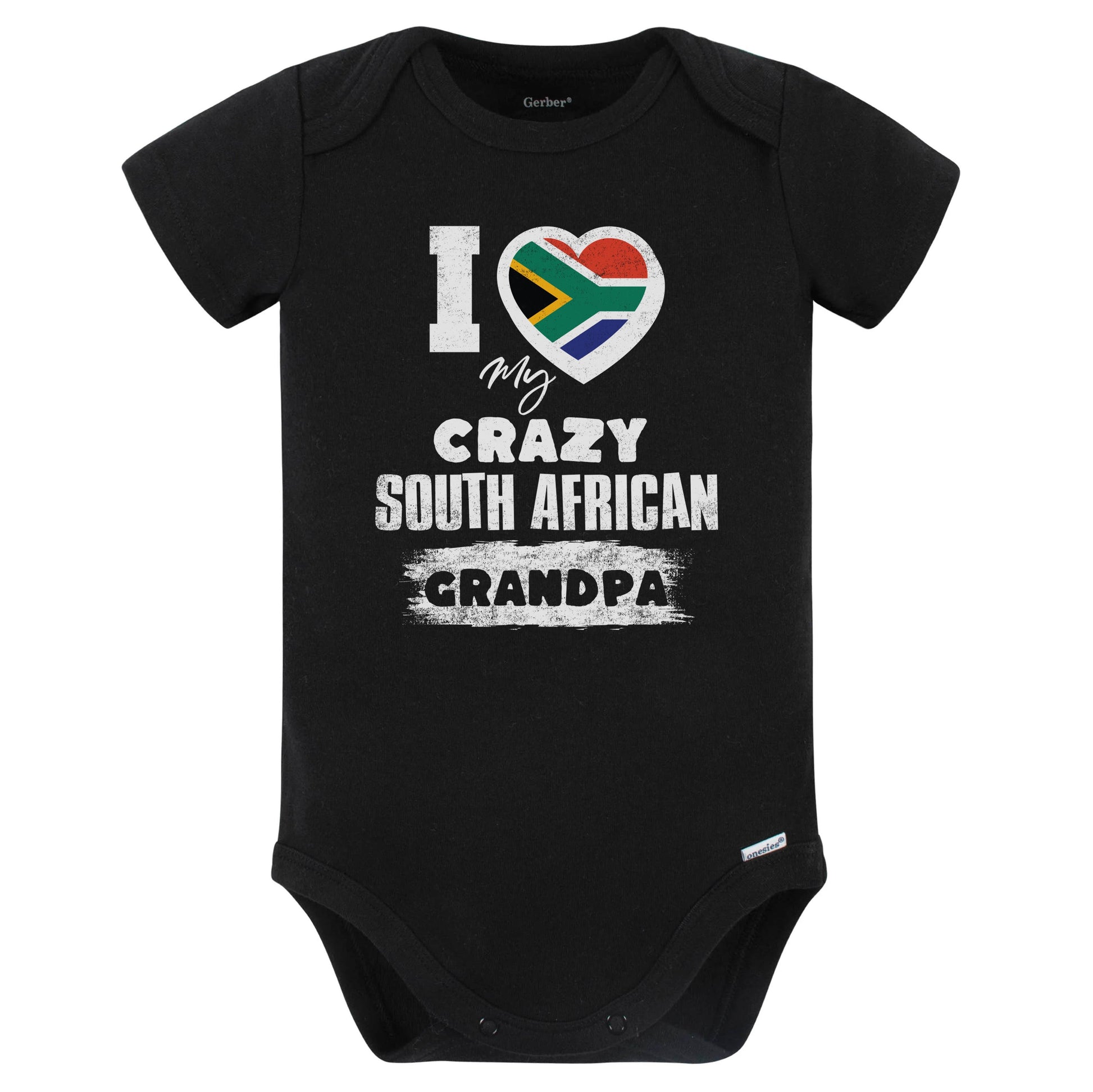 I Love My Crazy South African Grandpa Funny South Africa Flag Grandchild Baby Bodysuit (Black)