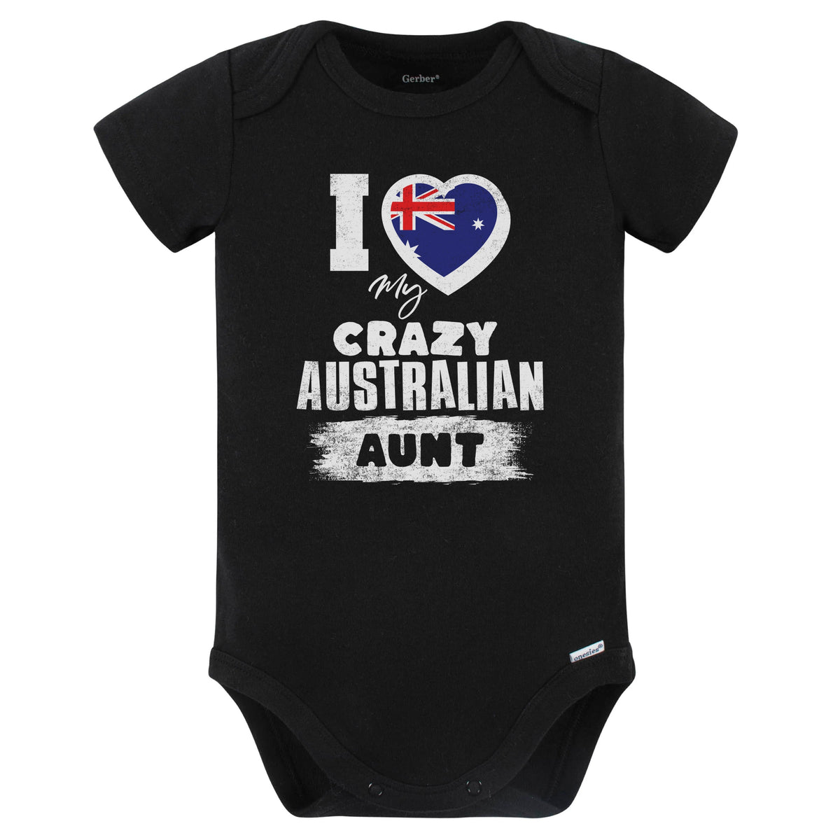 I Love My Crazy Australian Aunt Funny Australia Flag Niece Nephew Baby Bodysuit (Black)