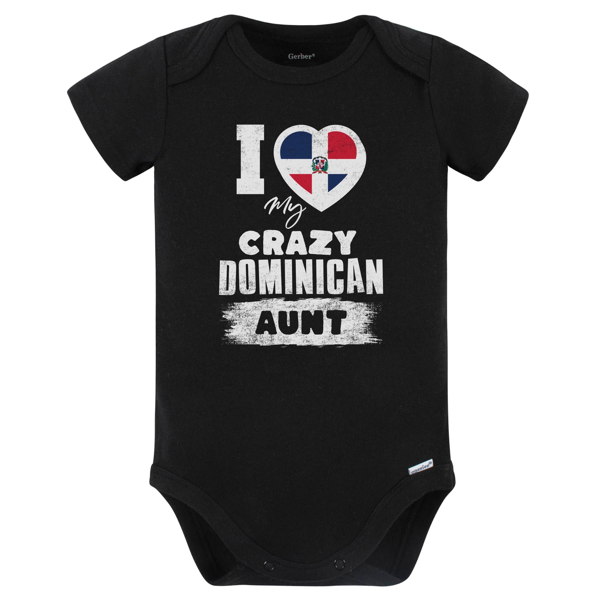I Love My Crazy Dominican Aunt Funny Dominican Republic Flag Niece Nephew Baby Bodysuit (Black)