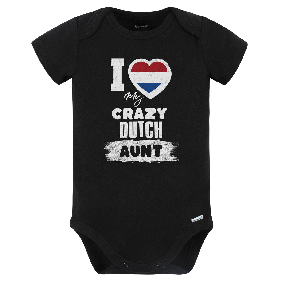 I Love My Crazy Dutch Aunt Funny Netherlands Flag Niece Nephew Baby Bodysuit (Black)