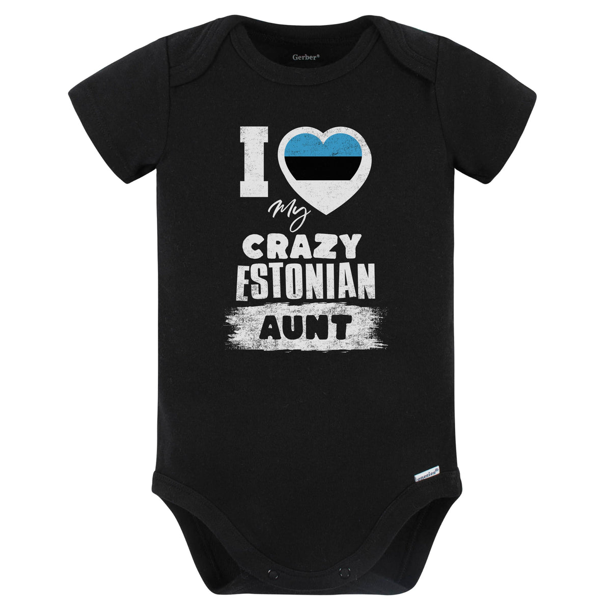 I Love My Crazy Estonian Aunt Funny Estonia Flag Niece Nephew Baby Bodysuit (Black)