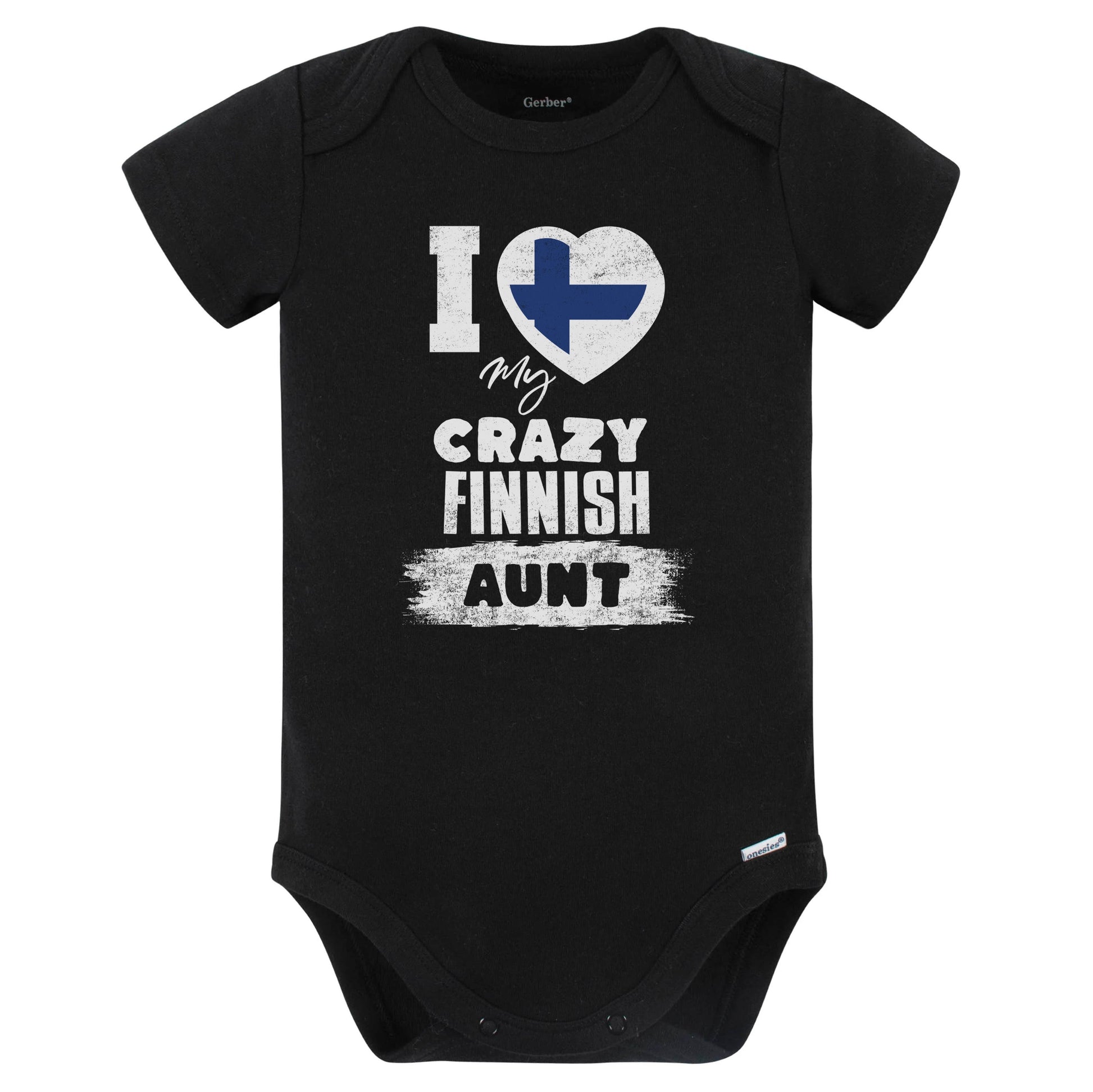 I Love My Crazy Finnish Aunt Funny Finland Flag Niece Nephew Baby Bodysuit (Black)
