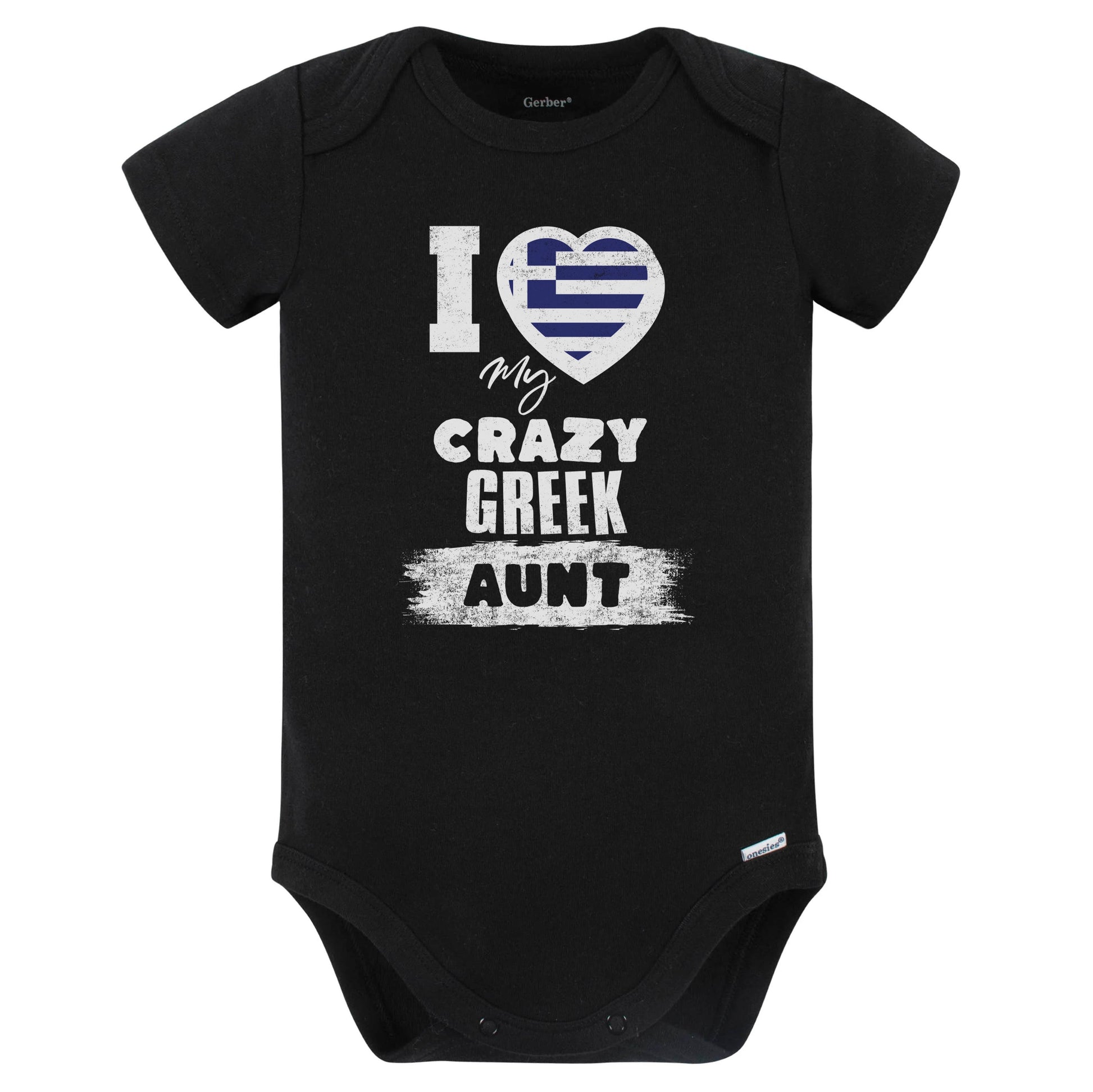 I Love My Crazy Greek Aunt Funny Greece Flag Niece Nephew Baby Bodysuit (Black)