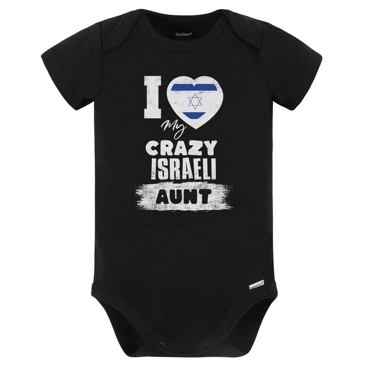 I Love My Crazy Israeli Aunt Funny Israel Flag Niece Nephew Baby Bodysuit (Black)