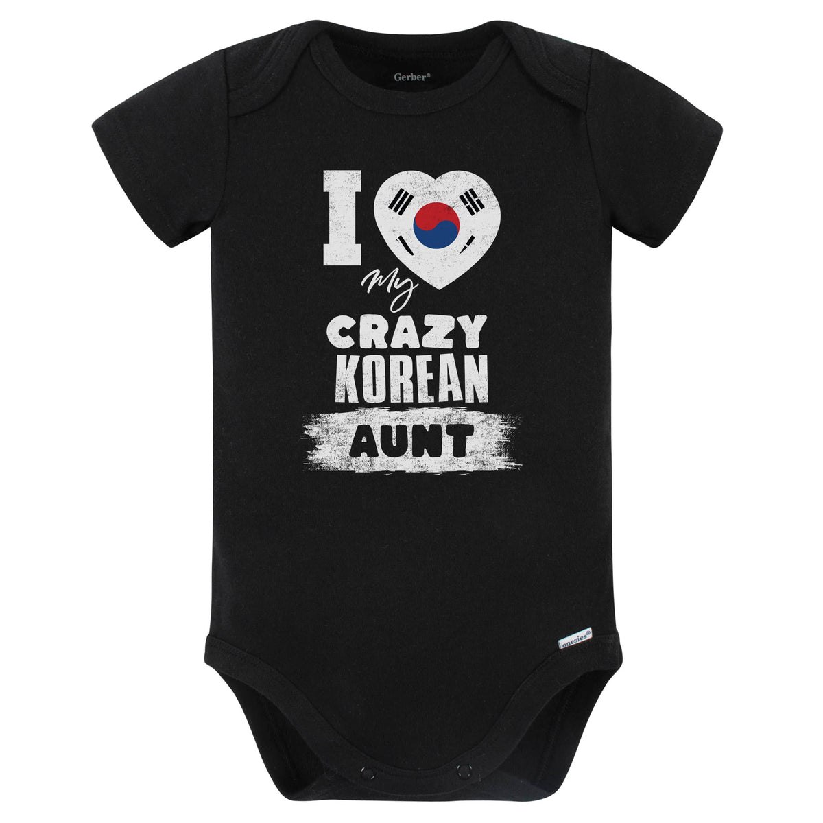 I Love My Crazy Korean Aunt Funny Korea Flag Niece Nephew Baby Bodysuit (Black)