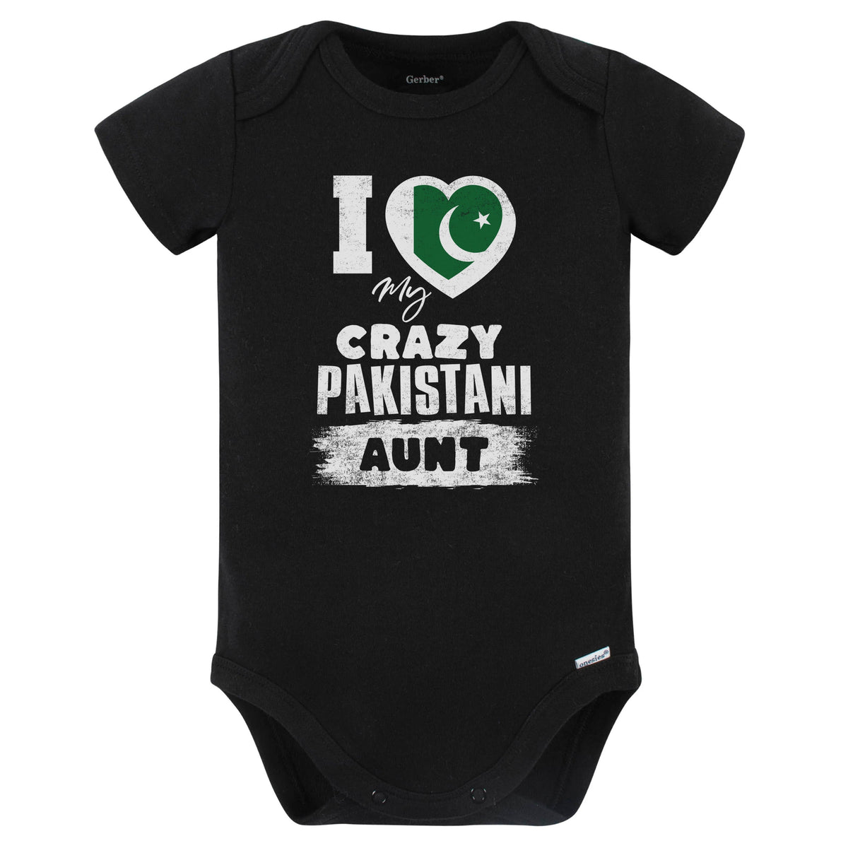 I Love My Crazy Pakistani Aunt Funny Pakistan Flag Niece Nephew Baby Bodysuit (Black)