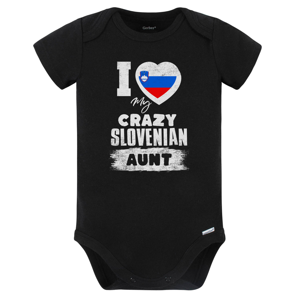 I Love My Crazy Slovenian Aunt Funny Slovenia Flag Niece Nephew Baby Bodysuit (Black)