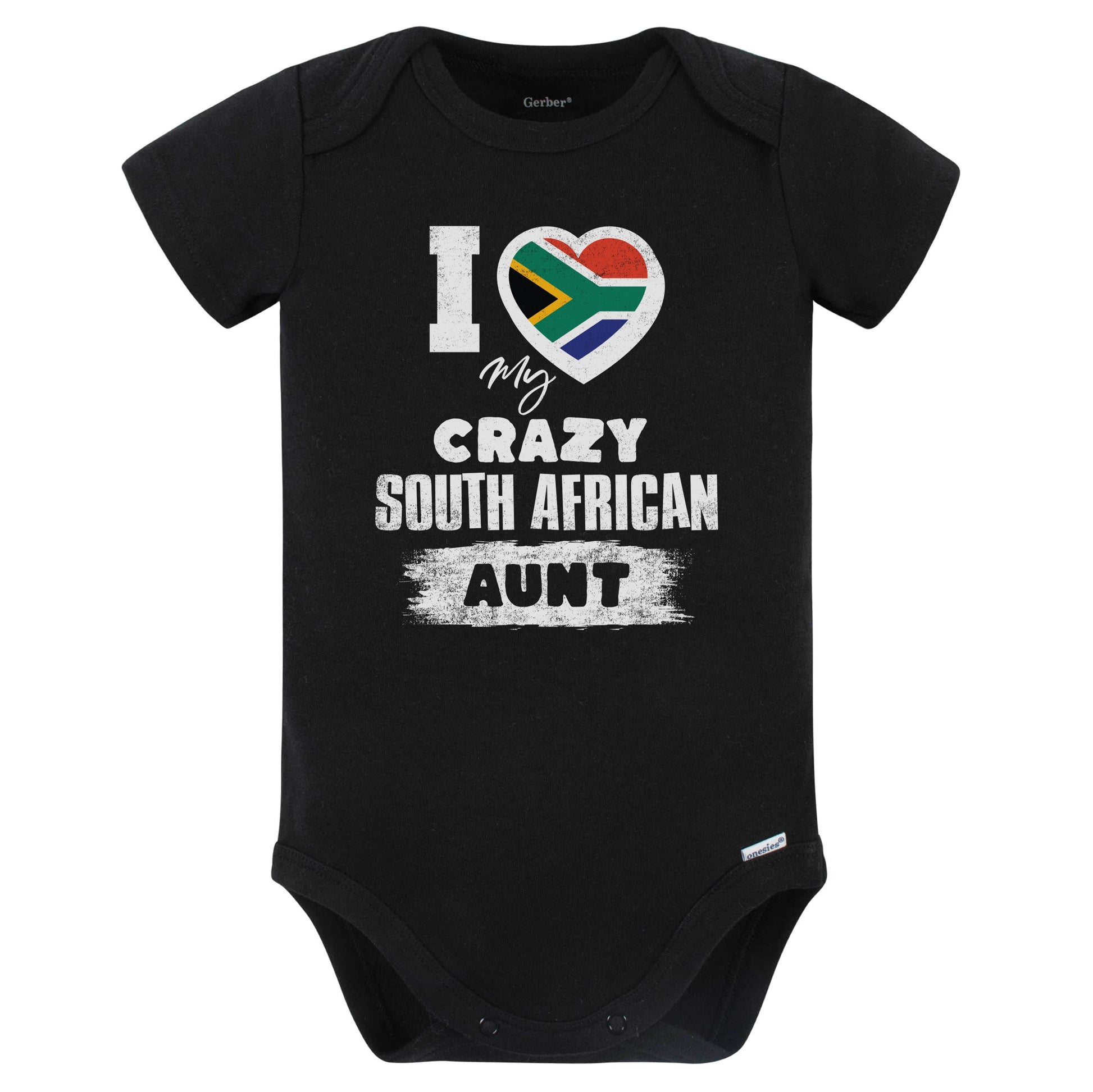 I Love My Crazy South African Aunt Funny South Africa Flag Niece Nephew Baby Bodysuit (Black)