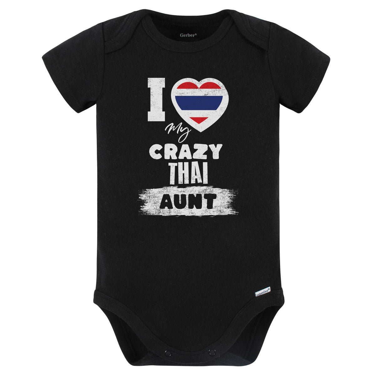I Love My Crazy Thai Aunt Funny Thailand Flag Niece Nephew Baby Bodysuit (Black)