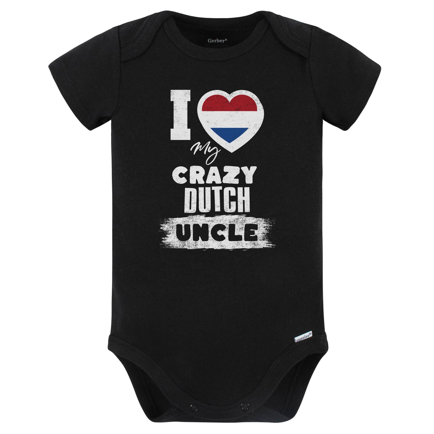 I Love My Crazy Dutch Uncle Funny Netherlands Flag Niece Nephew Baby Bodysuit (Black)