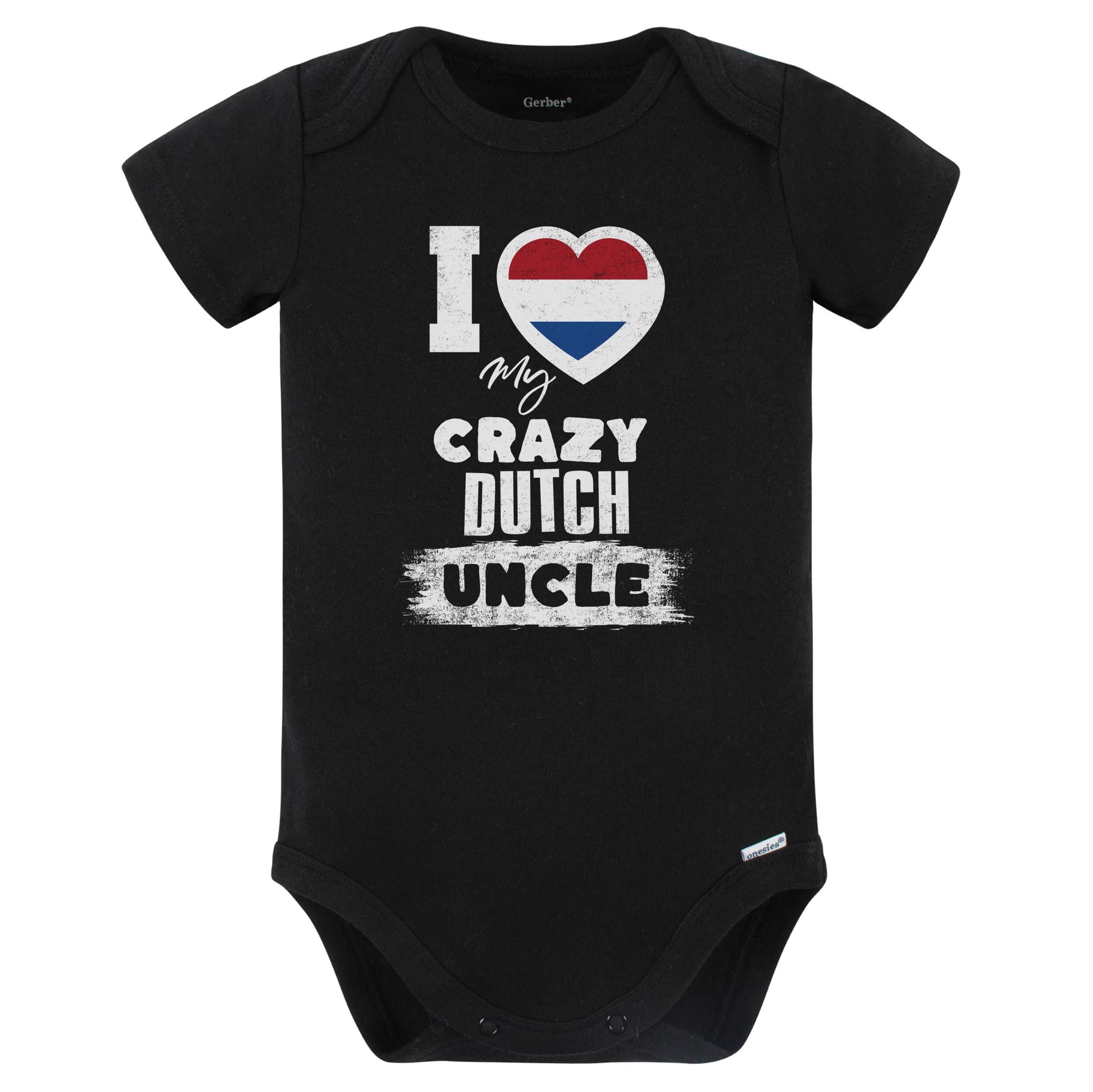I Love My Crazy Dutch Uncle Funny Netherlands Flag Niece Nephew Baby Bodysuit (Black)