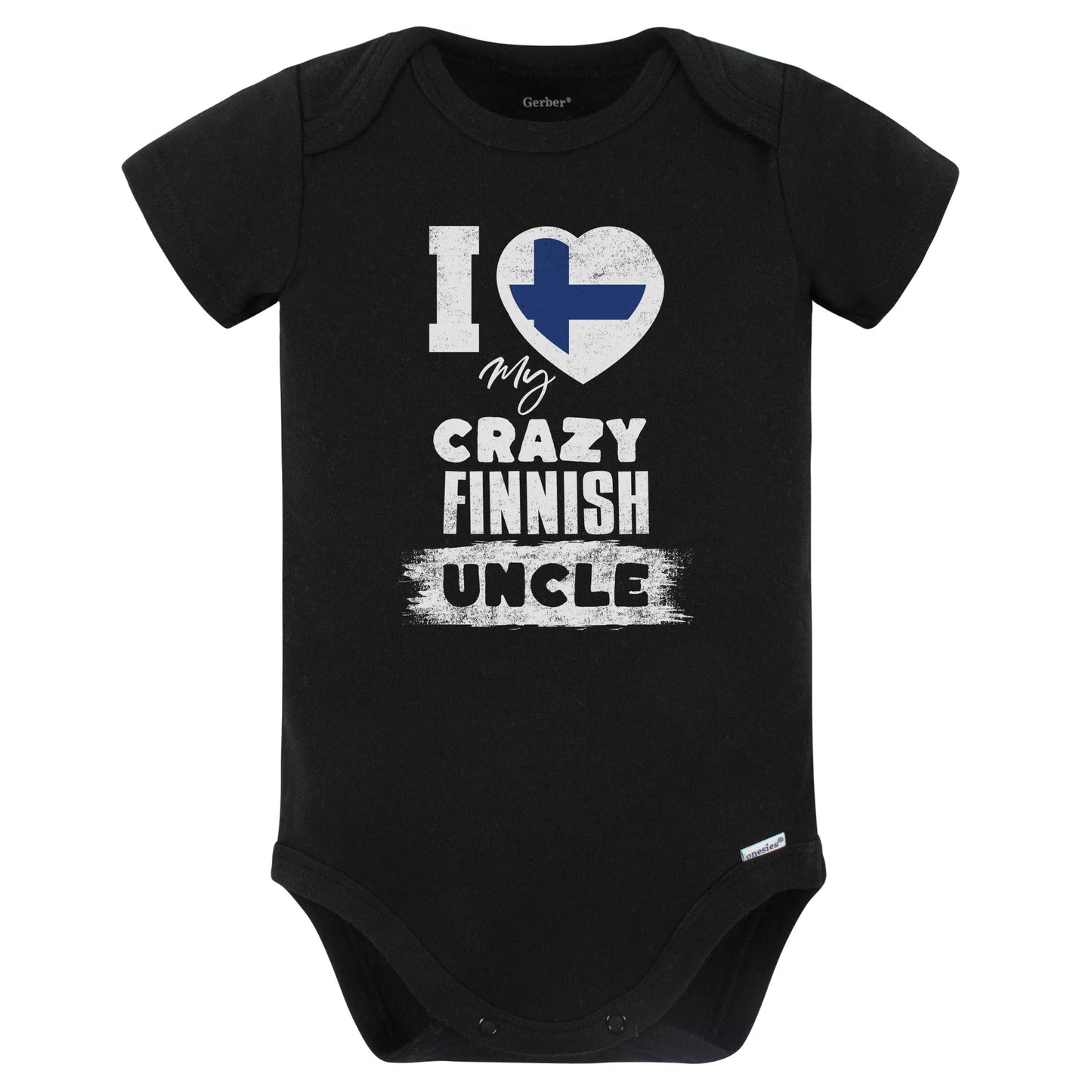 I Love My Crazy Finnish Uncle Funny Finland Flag Niece Nephew Baby Bodysuit (Black)