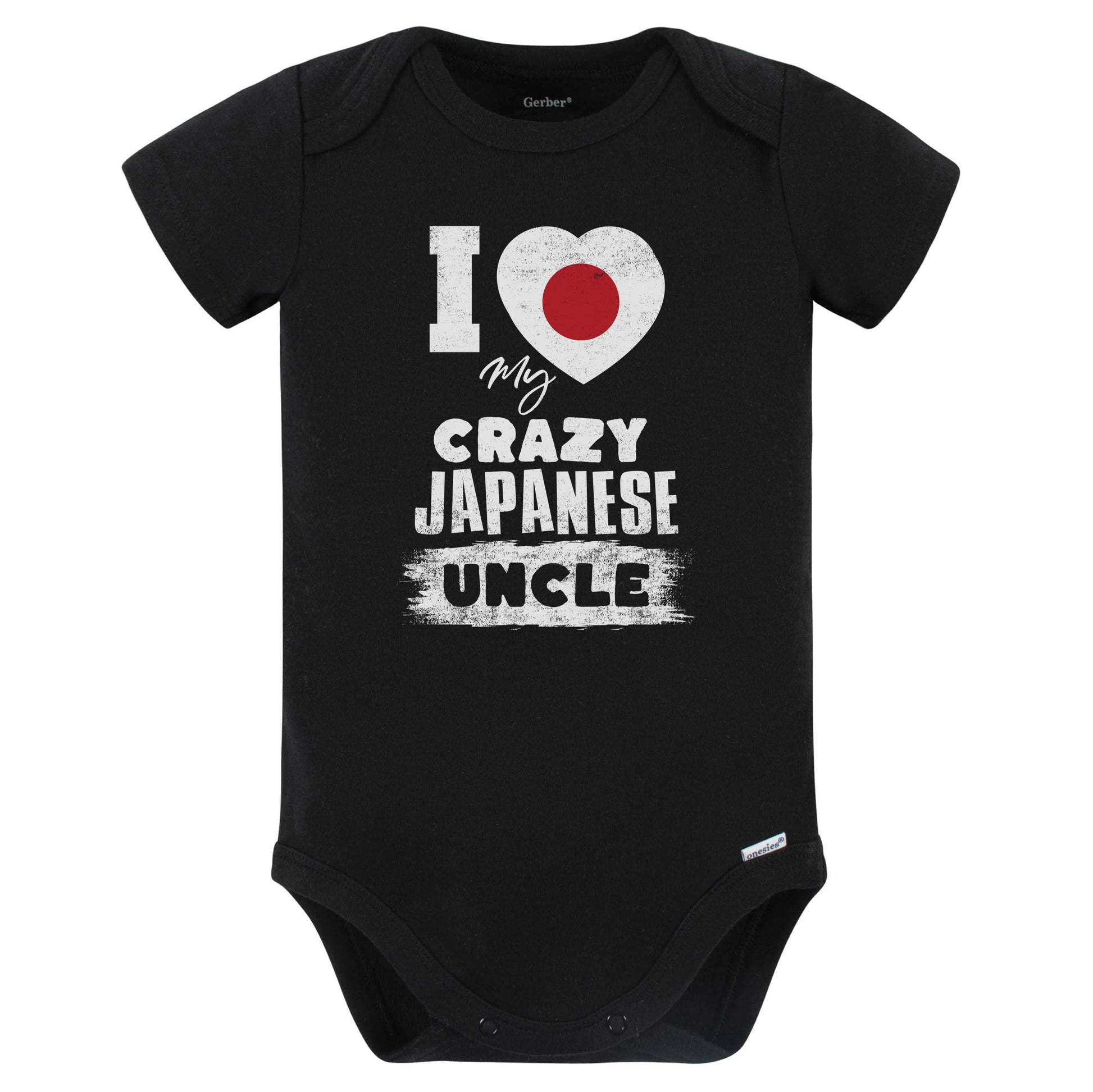 I Love My Crazy Japanese Uncle Funny Japan Flag Niece Nephew Baby Bodysuit (Black)