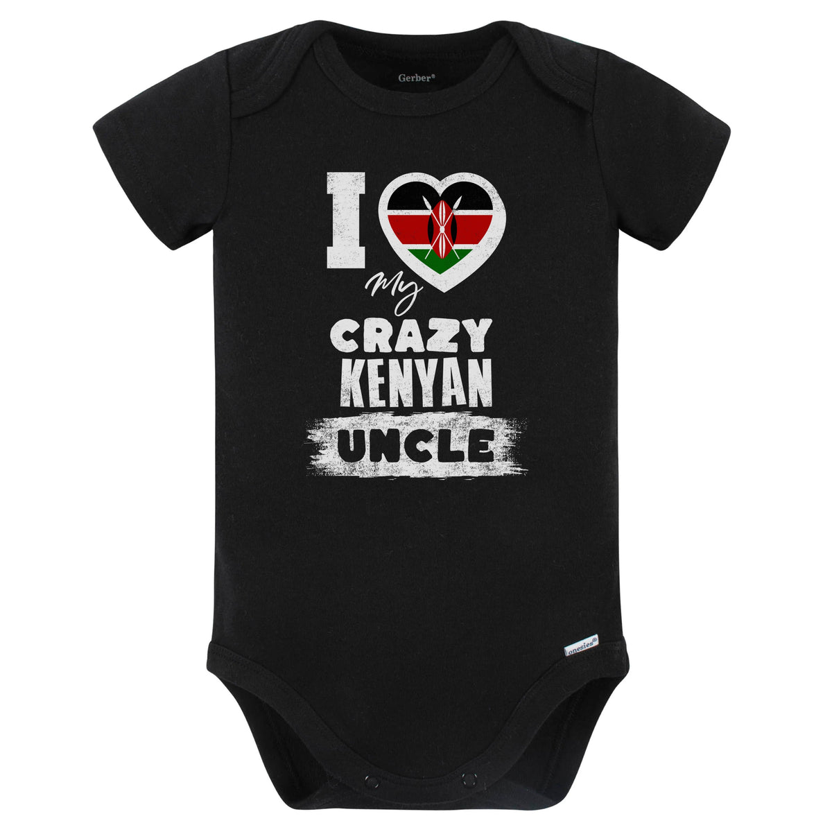 I Love My Crazy Kenyan Uncle Funny Kenya Flag Niece Nephew Baby Bodysuit (Black)