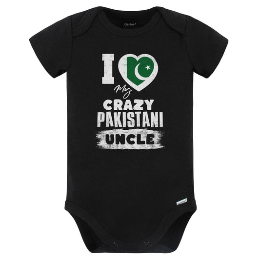 I Love My Crazy Pakistani Uncle Funny Pakistan Flag Niece Nephew Baby Bodysuit (Black)