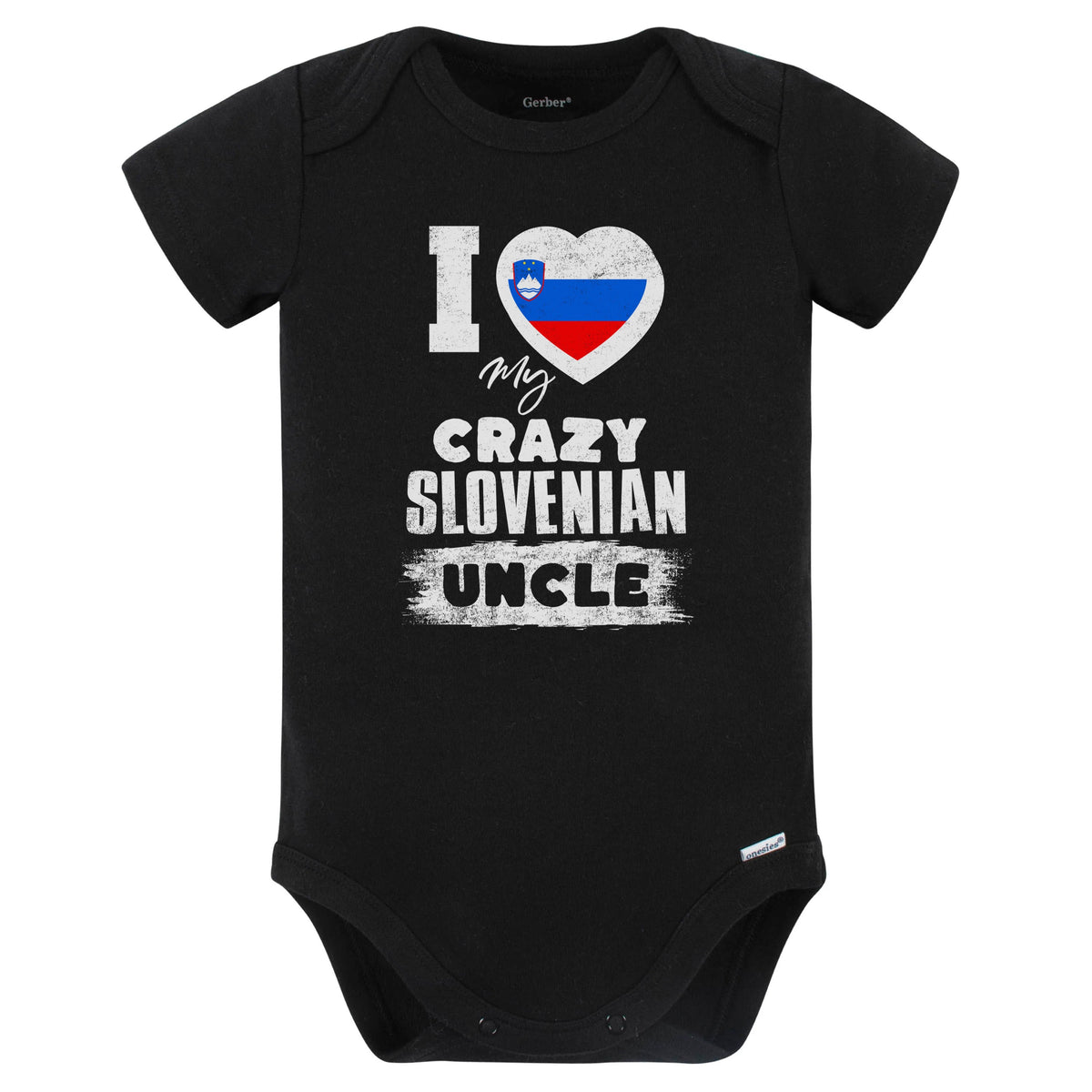 I Love My Crazy Slovenian Uncle Funny Slovenia Flag Niece Nephew Baby Bodysuit (Black)