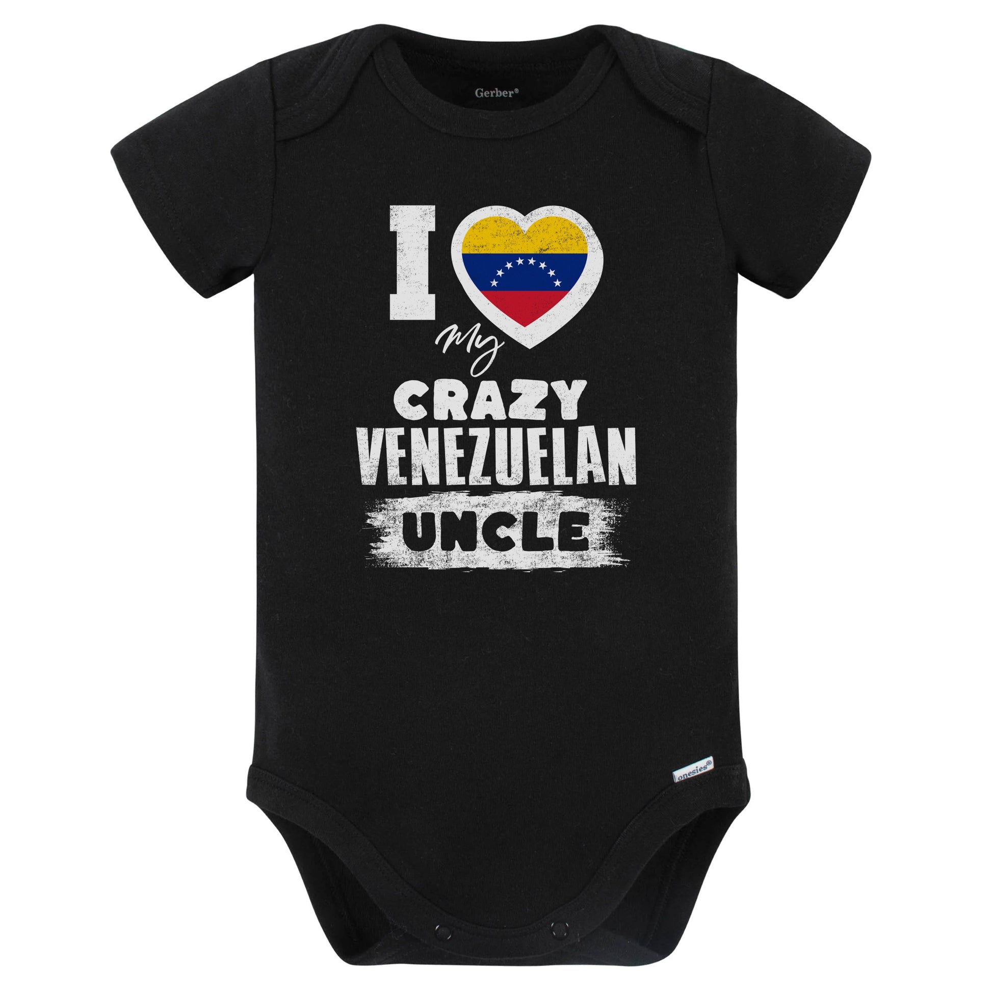 I Love My Crazy Venezuelan Uncle Funny Venezuela Flag Niece Nephew Baby Bodysuit (Black)