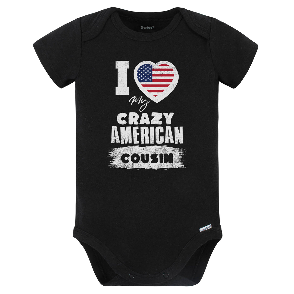 I Love My Crazy American Cousin Funny USA Flag Baby Bodysuit (Black)