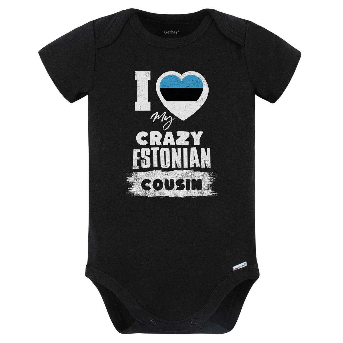 I Love My Crazy Estonian Cousin Funny Estonia Flag Baby Bodysuit (Black)