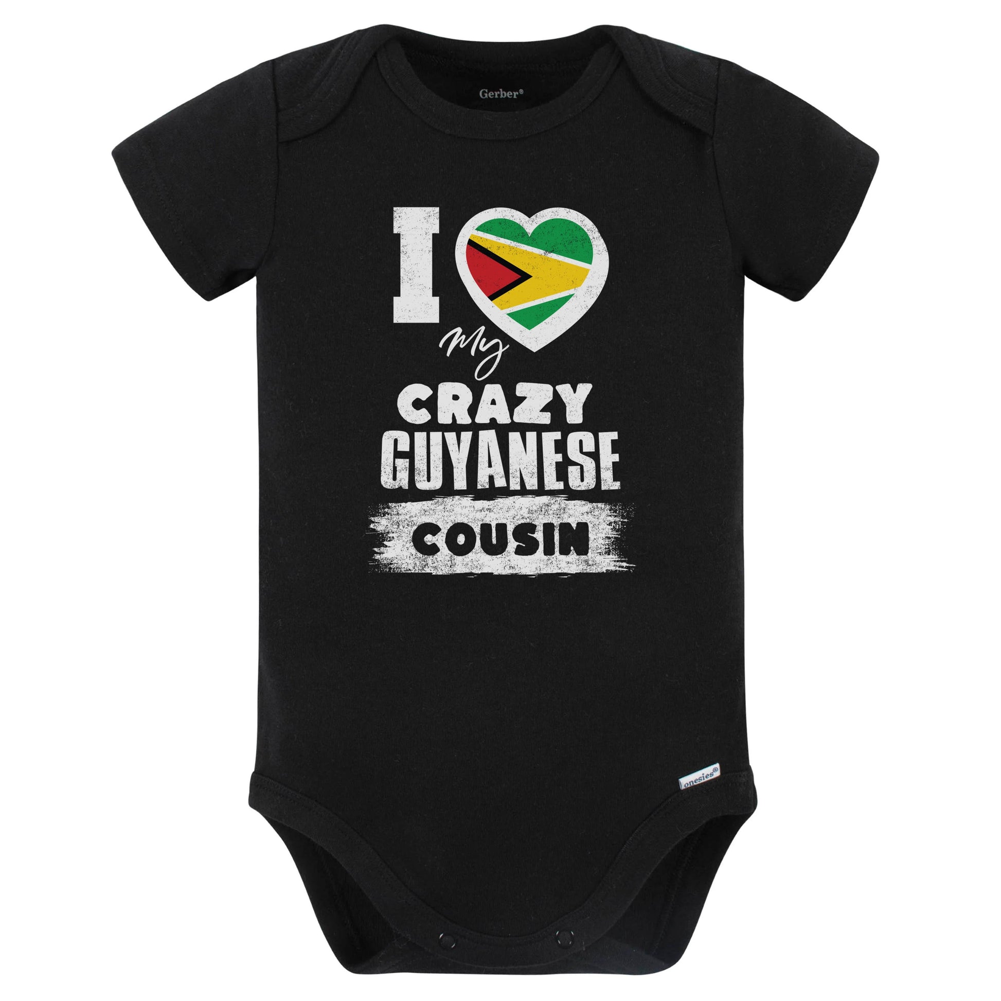 I Love My Crazy Guyanese Cousin Funny Guyana Flag Baby Bodysuit (Black)