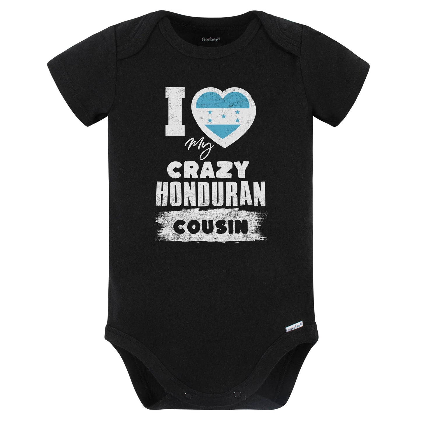 I Love My Crazy Honduran Cousin Funny Honduras Flag Baby Bodysuit (Black)