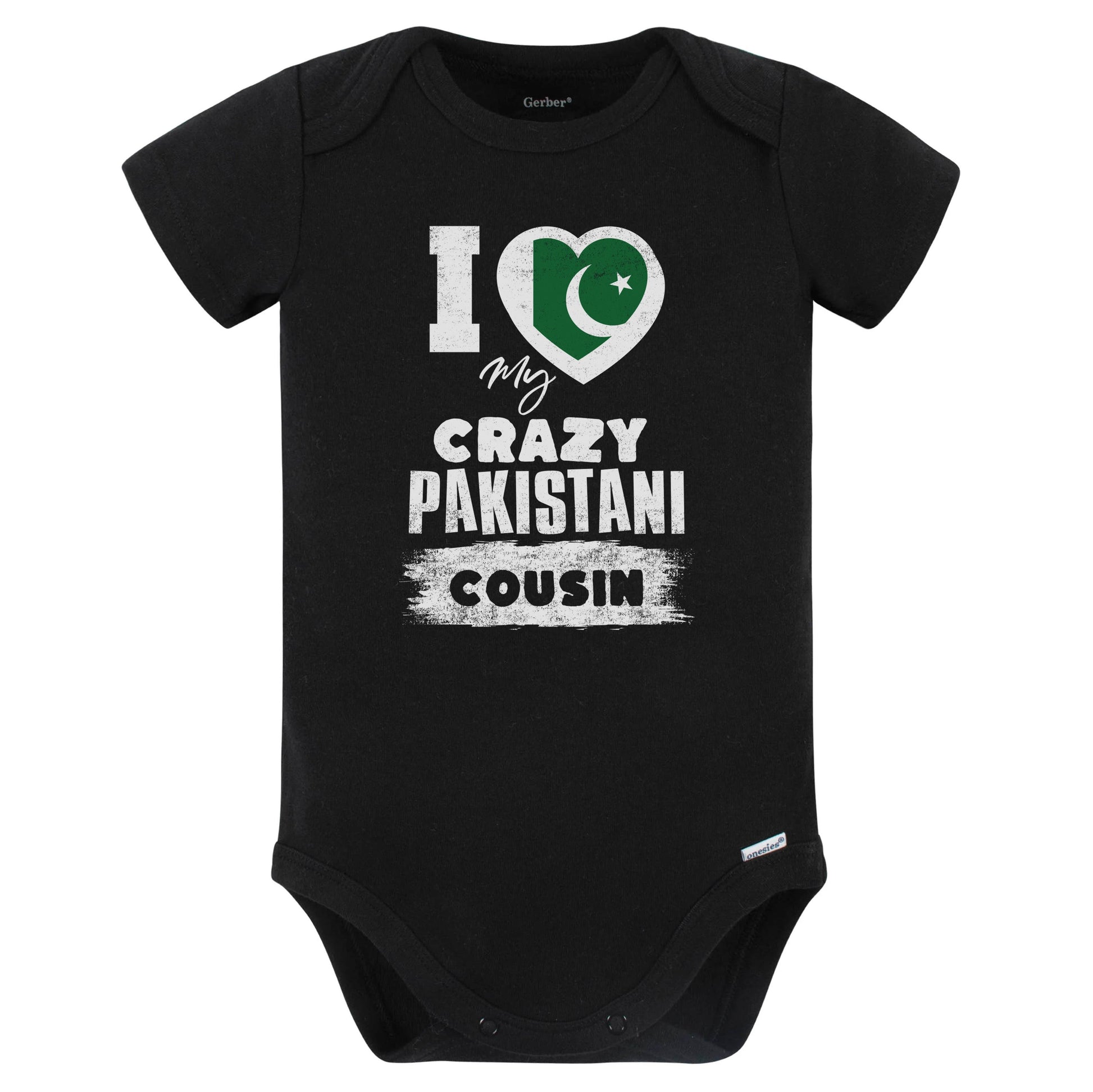 I Love My Crazy Pakistani Cousin Funny Pakistan Flag Baby Bodysuit (Black)