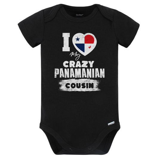 I Love My Crazy Panamanian Cousin Funny Panama Flag Baby Bodysuit (Black)