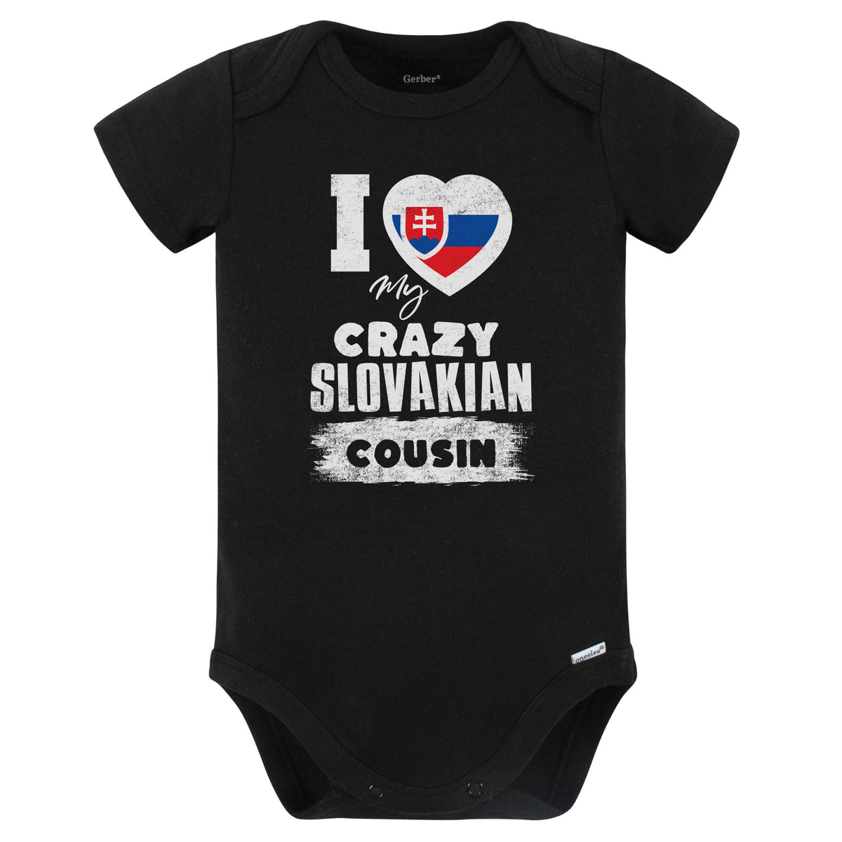 I Love My Crazy Slovakian Cousin Funny Slovakia Flag Baby Bodysuit (Black)