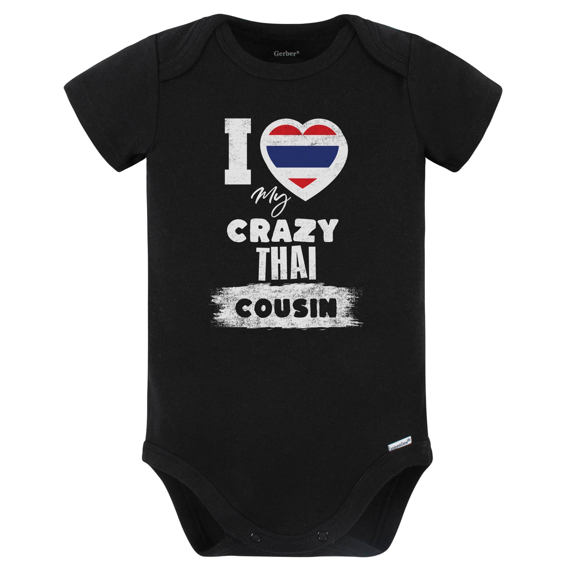 I Love My Crazy Thai Cousin Funny Thailand Flag Baby Bodysuit (Black)