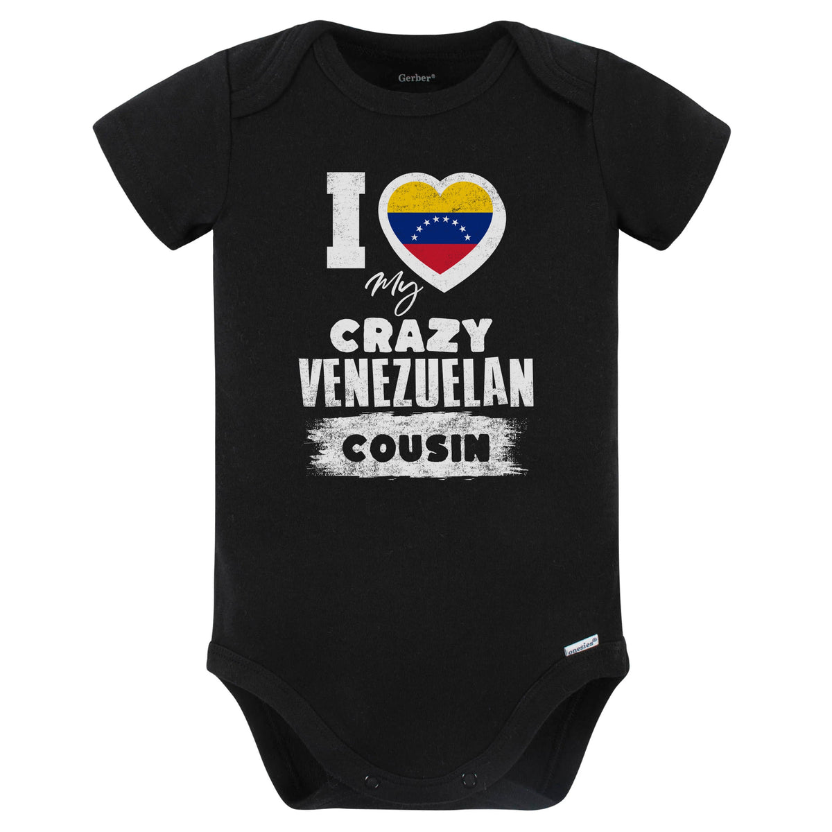 I Love My Crazy Venezuelan Cousin Funny Venezuela Flag Baby Bodysuit (Black)