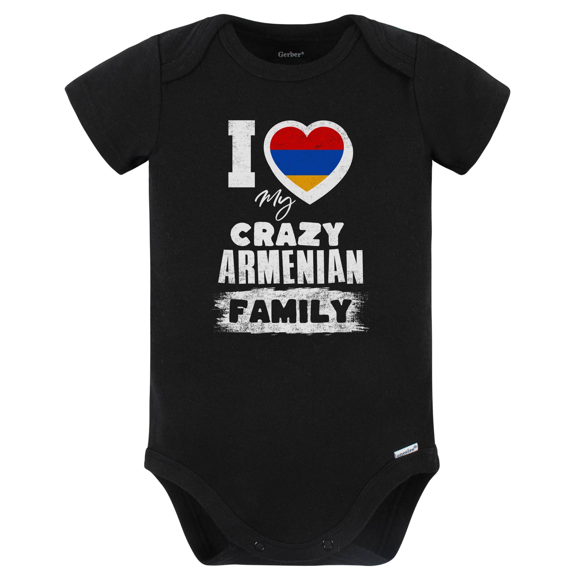 I Love My Crazy Armenian Family Funny Armenia Flag Baby Bodysuit (Black)