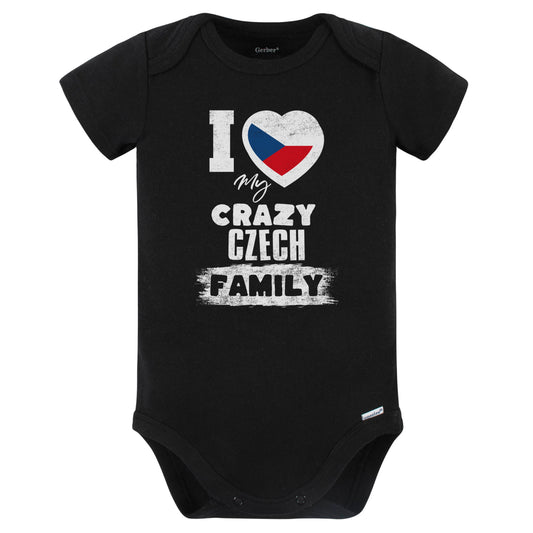 I Love My Crazy Czech Family Funny Czech Republic Flag Baby Bodysuit (Black)