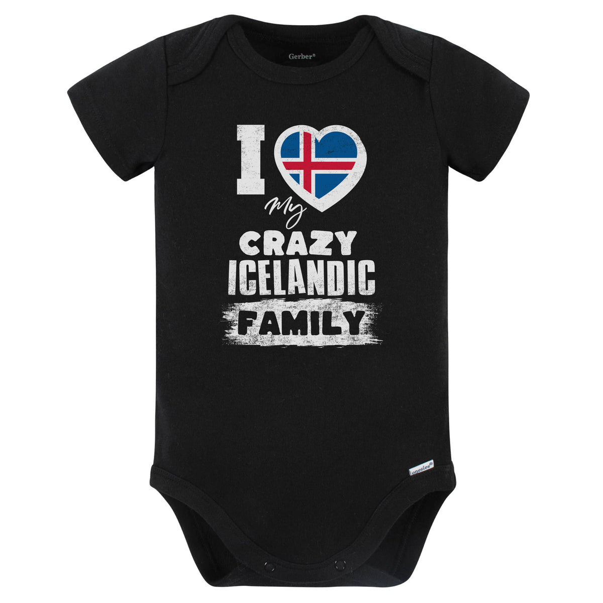 I Love My Crazy Icelandic Family Funny Iceland Flag Baby Bodysuit (Black)