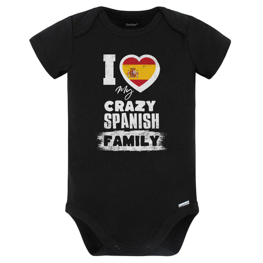 I Love My Crazy Spanish Family Funny Spain Flag Baby Bodysuit (Black)