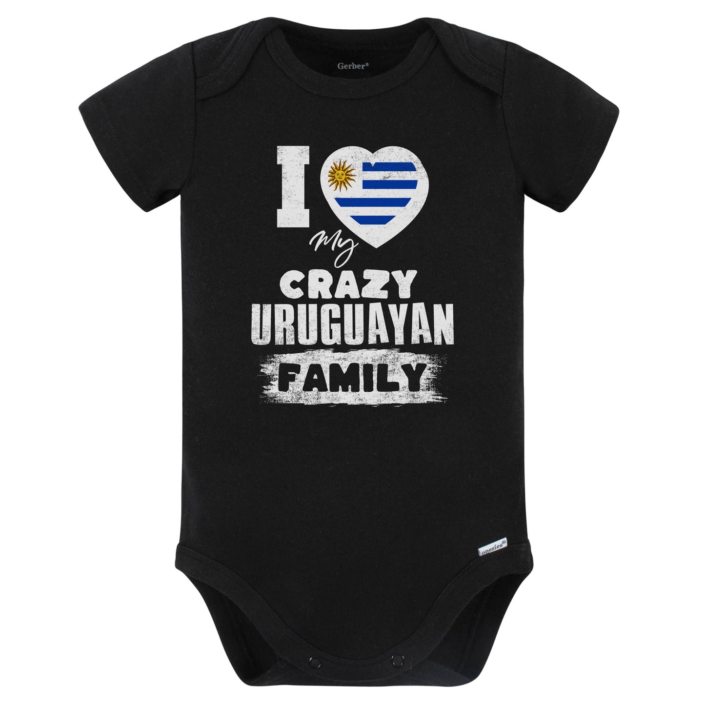 I Love My Crazy Uruguayan Family Funny Uruguay Flag Baby Bodysuit (Black)