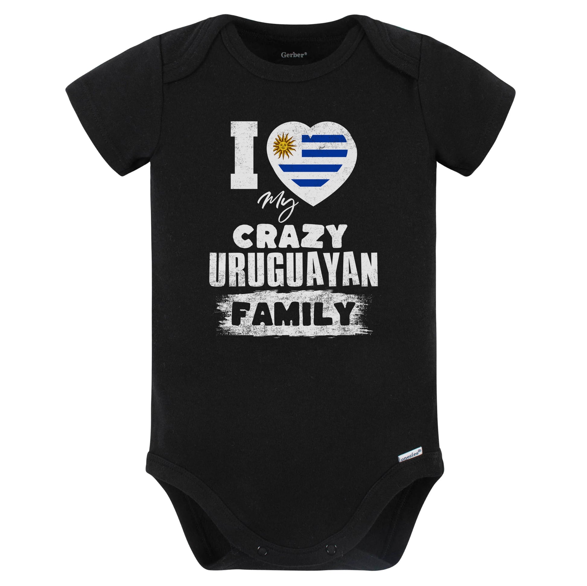I Love My Crazy Uruguayan Family Funny Uruguay Flag Baby Bodysuit (Black)