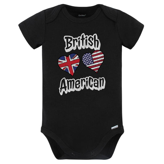 British American Flag Hearts Combo United Kingdom Baby Bodysuit Distressed (Black)