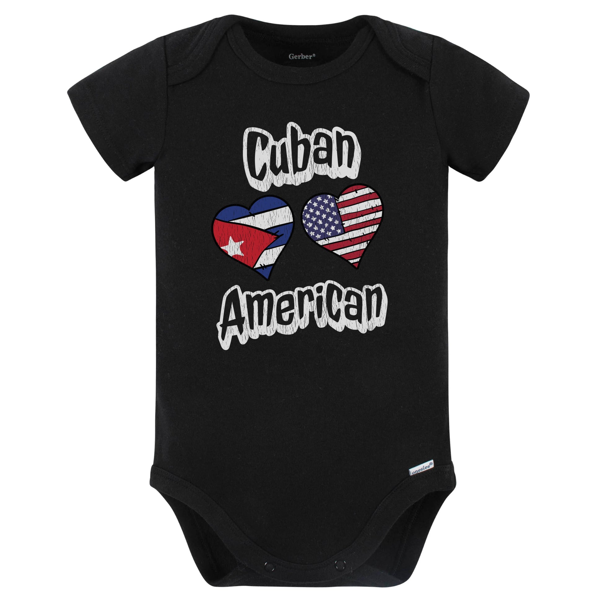 Cuban American Flag Hearts Combo Cuba Baby Bodysuit Distressed (Black)