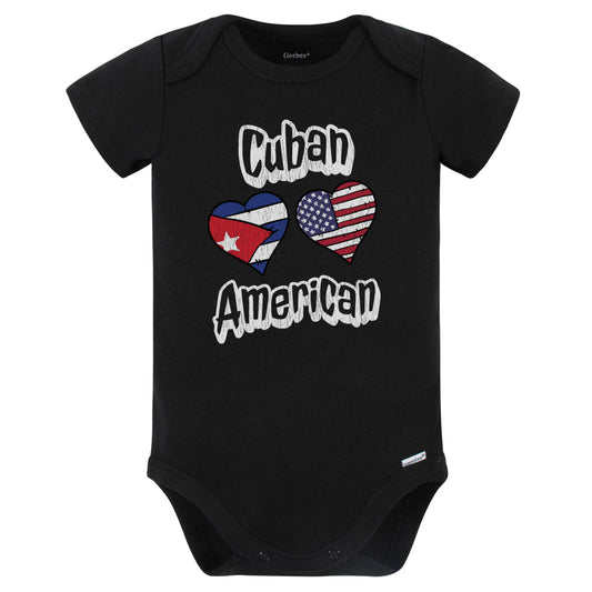 Cuban American Flag Hearts Combo Cuba Baby Bodysuit Distressed (Black)
